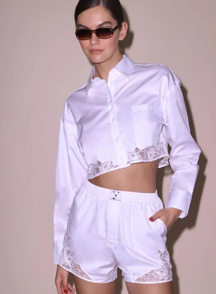 Fleur Du Mal Tops Poplin Cropped Button Down White 8211 Women Fleur Du Mal Tops Poplin Cropped Button Down White 8211 Women