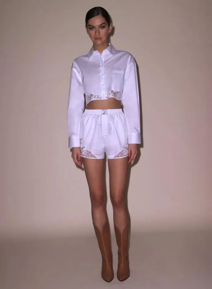 Fleur Du Mal Tops Poplin Cropped Button Down White 8211 Women Fleur Du Mal Tops Poplin Cropped Button Down White 8211 Women