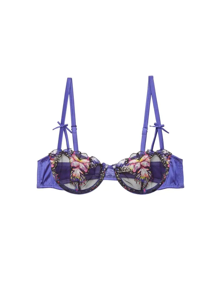 Fleur Du Mal Underwire Bras Butterfly Embroidery Balconette Bra Periwinkle 8211 Women Fleur Du Mal Underwire Bras Butterfly Embroidery Balconette Bra Periwinkle 8211 Women