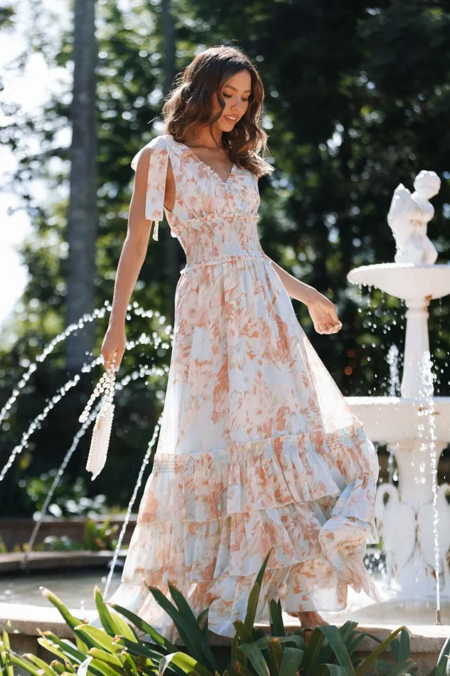 Floral Dresses Women Christabel Tiered Maxi Dress Blue Floral Petal and Pup