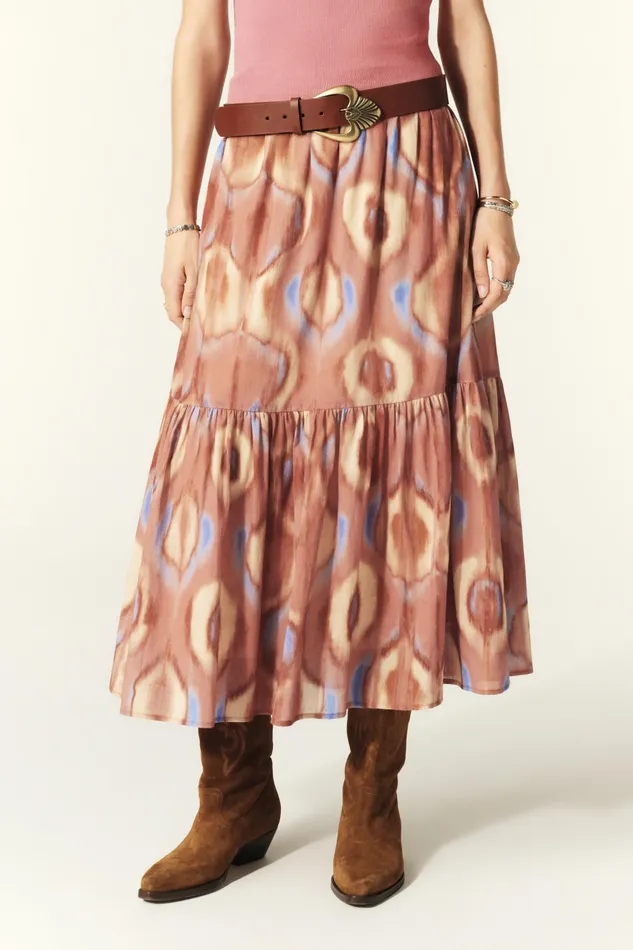 Flowing Midi Skirt Clarie Pink Women Baandsh Skirts and Shorts