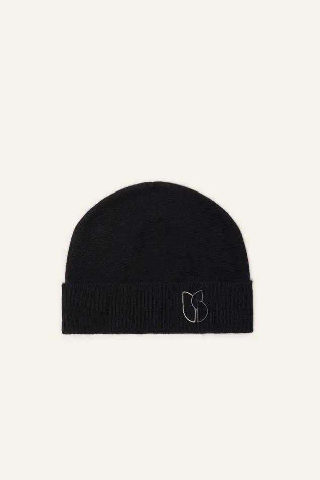 FoldedEdge Knit Cap Cobo Black Women Baandsh Scarves and Beanies