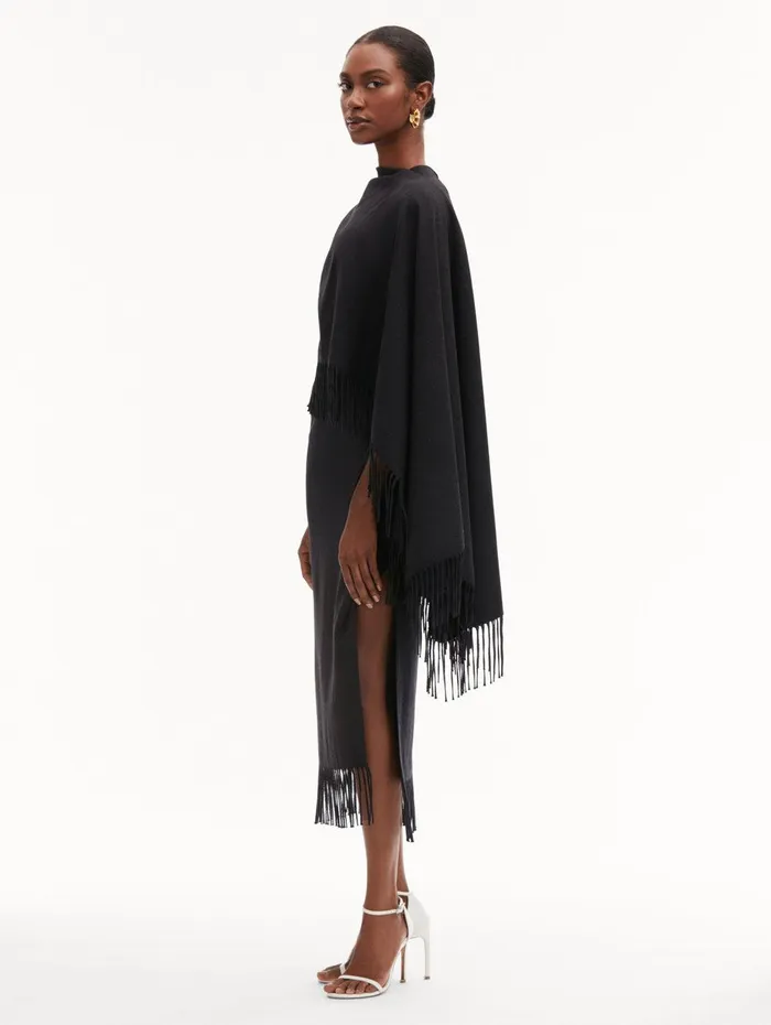 Fringed Cape Midi Dress Anthracite Women Oscar De La Renta Dresses Fringed Cape Midi Dress Anthracite Women Oscar De La Renta Dresses