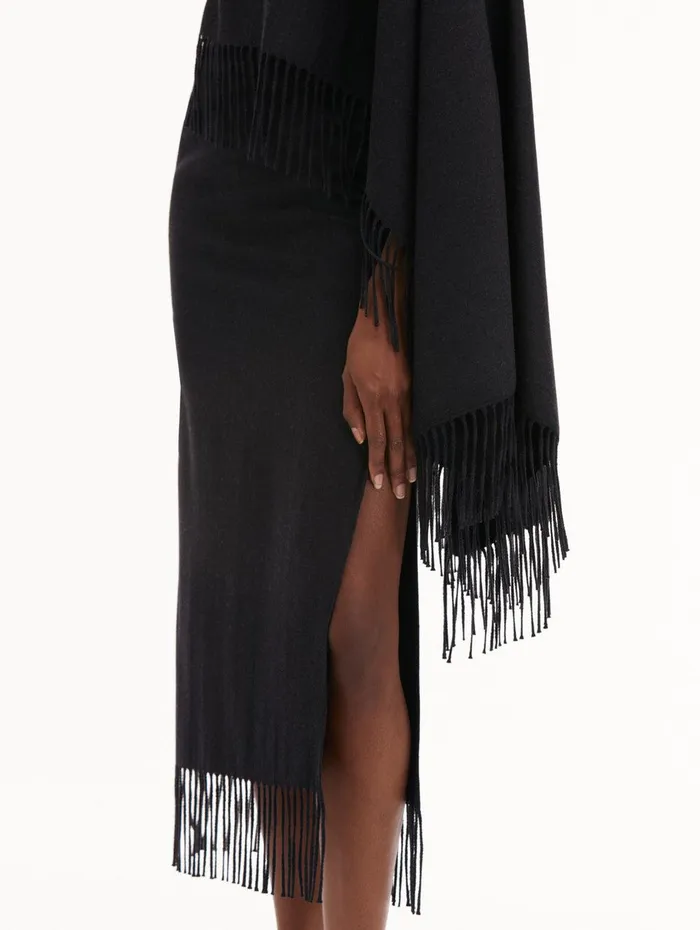 Fringed Cape Midi Dress Anthracite Women Oscar De La Renta Dresses Fringed Cape Midi Dress Anthracite Women Oscar De La Renta Dresses