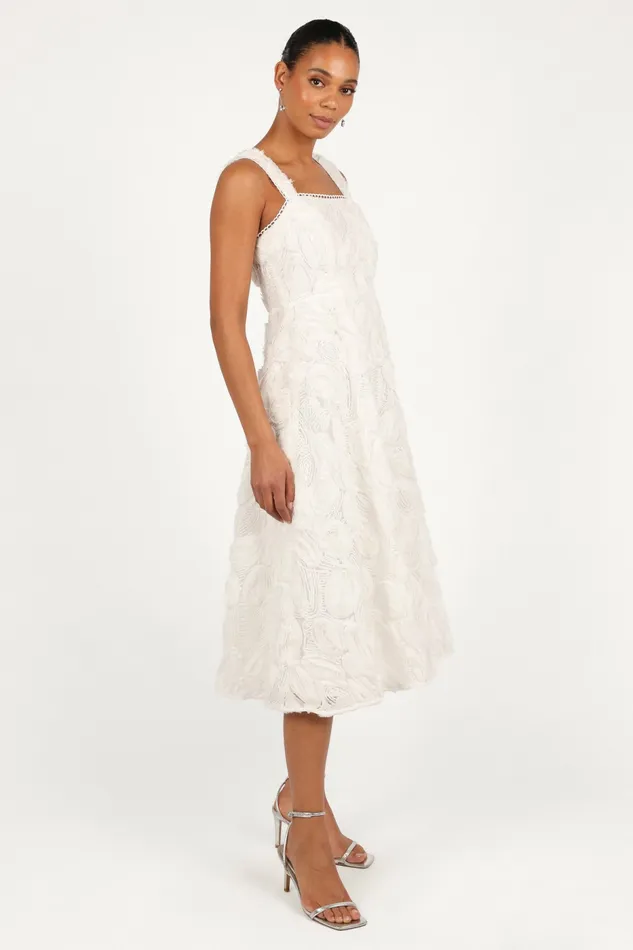Gabbie Midi Dress White Women Fall Dresses Petal and Pup