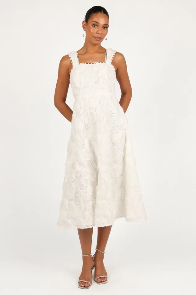 Gabbie Midi Dress White Women Fall Dresses Petal and Pup