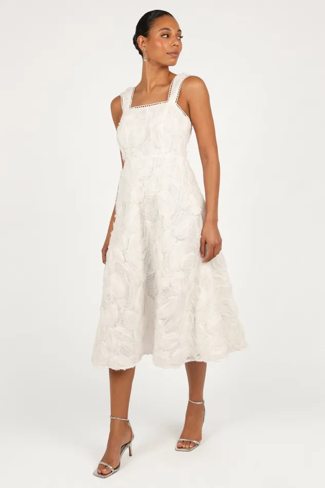 Gabbie Midi Dress White Women Fall Dresses Petal and Pup