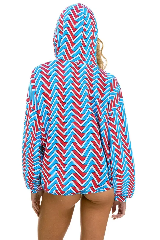 Geo Zig Bolt Embroidery Relaxed Pullover Hoodie 8211 Red Blue WomenMen Aviator Nation Hoodies