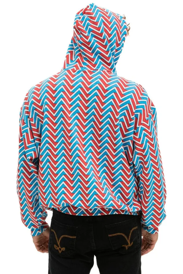 Geo Zig Bolt Embroidery Relaxed Pullover Hoodie 8211 Red Blue WomenMen Aviator Nation Hoodies