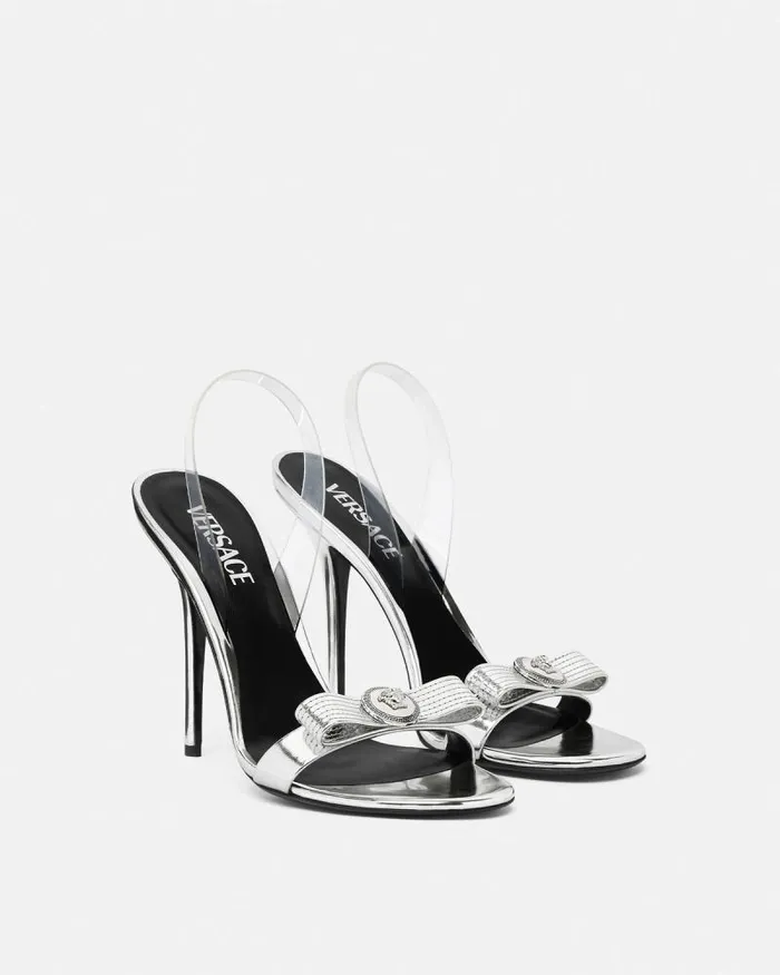 Gianni Ribbon Metallic Sandals 43034 110 Mm Silver Women Versace Sandals