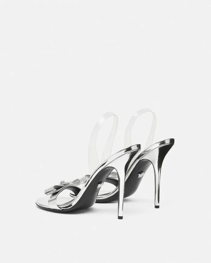 Gianni Ribbon Metallic Sandals 43034 110 Mm Silver Women Versace Sandals