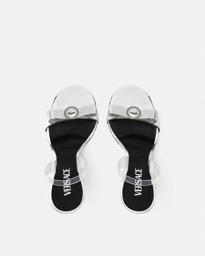 Gianni Ribbon Metallic Sandals 43034 110 Mm Silver Women Versace Sandals