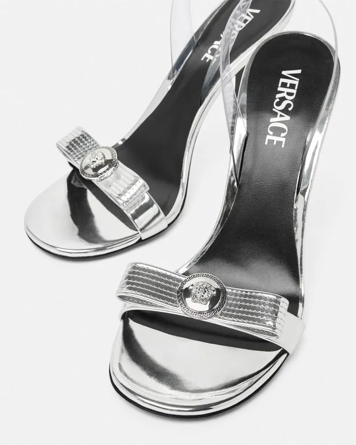 Gianni Ribbon Metallic Sandals 43034 110 Mm Silver Women Versace Sandals