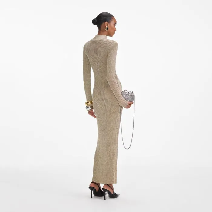 Gold Lurex Knit Maxi Dress Women Self Portrait Dresses Gold Lurex Knit Maxi Dress Women Self Portrait Dresses