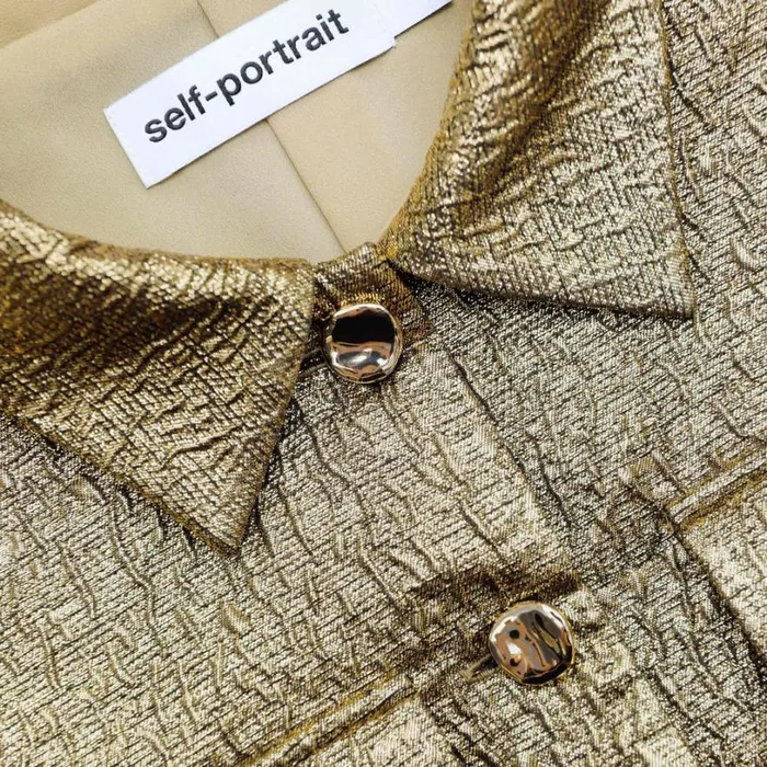Gold Metallic Jacquard Top Women Self Portrait Tops Gold Metallic Jacquard Top Women Self Portrait Tops
