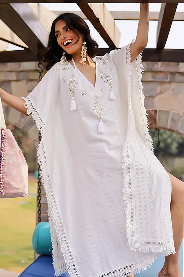 Golden Pearl Lurex Tassel Kaftan Dresses America and Beyond Women