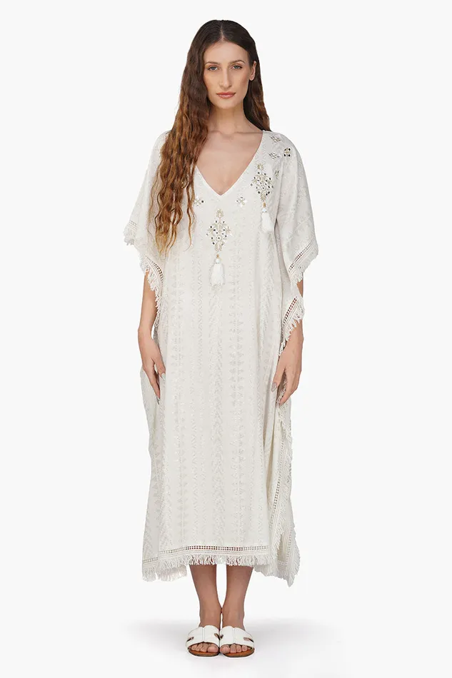 Golden Pearl Lurex Tassel Kaftan Dresses America and Beyond Women