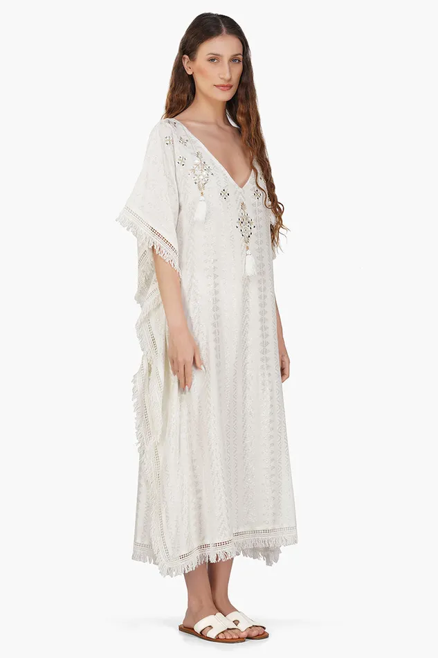 Golden Pearl Lurex Tassel Kaftan Dresses America and Beyond Women