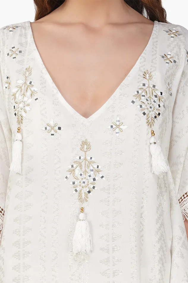 Golden Pearl Lurex Tassel Kaftan Dresses America and Beyond Women