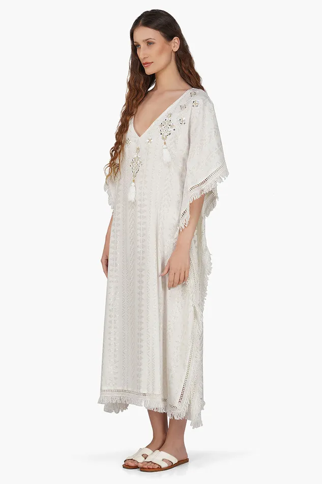 Golden Pearl Lurex Tassel Kaftan Dresses America and Beyond Women