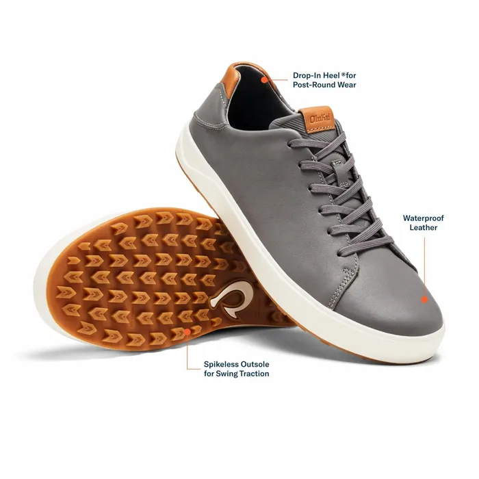 Golf Men Olukai Waialae Waterproof Leather Golf Shoes 8211 Stone