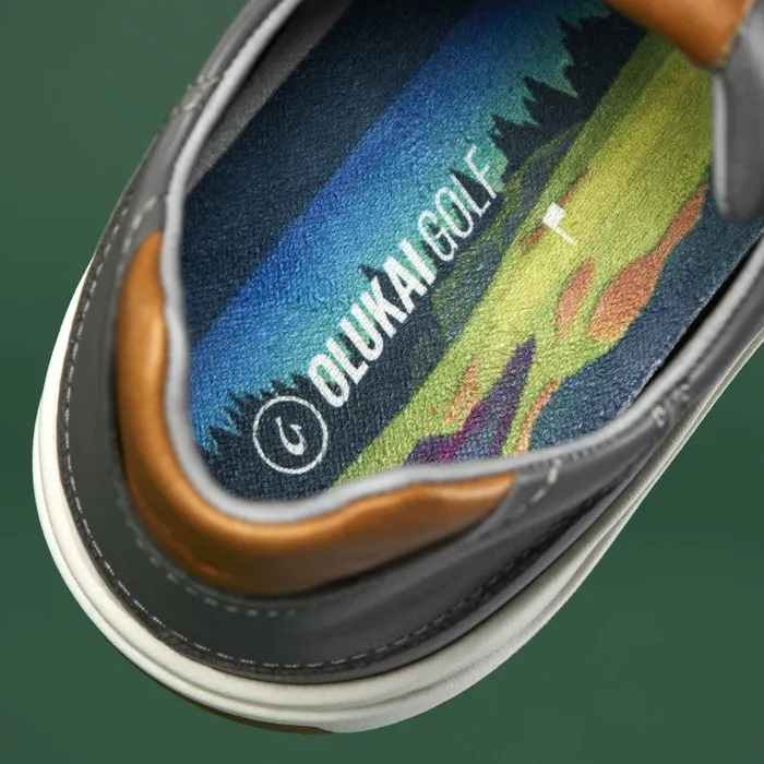 Golf Men Olukai Waialae Waterproof Leather Golf Shoes 8211 Stone