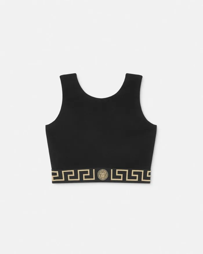 Greca Border Gym Sports Bra Black Women Versace Activewear