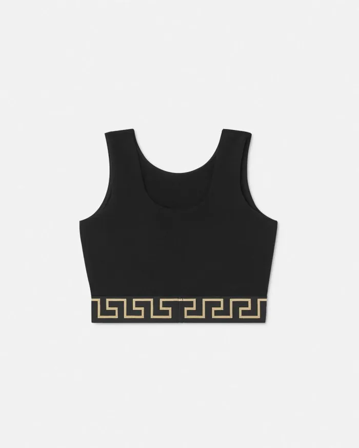 Greca Border Gym Sports Bra Black Women Versace Activewear