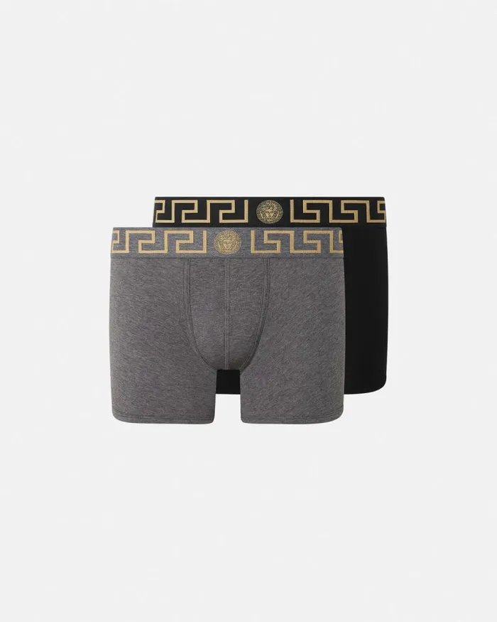 Greca Border Long Trunks 2Pack Blackgray Men Versace Boxers