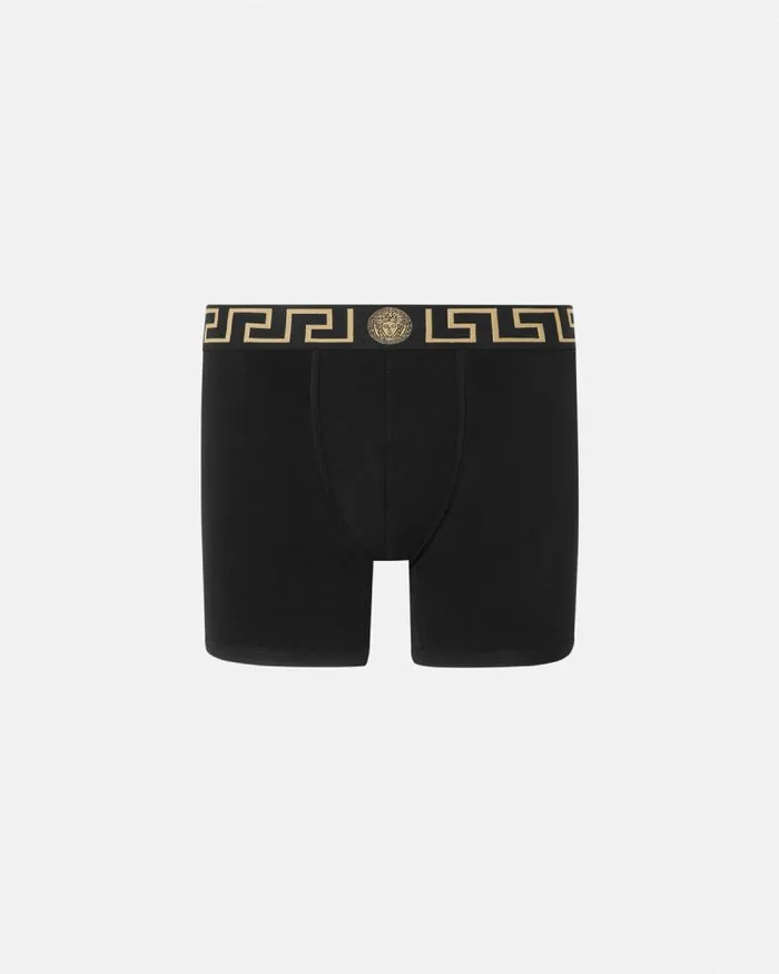 Greca Border Long Trunks Black Men Versace Boxers
