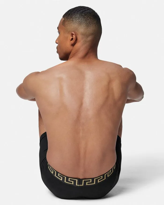 Greca Border Long Trunks Black Men Versace Boxers