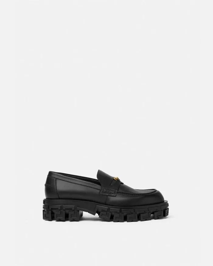 Greca Portico Loafers Blackgold Men Versace Loafers and Slippers