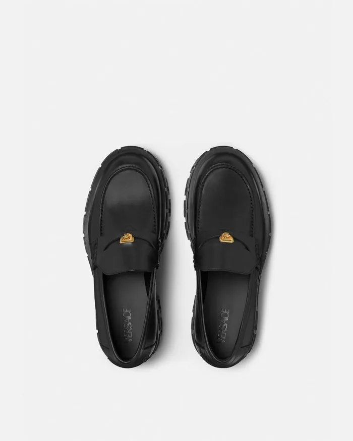 Greca Portico Loafers Blackgold Men Versace Loafers and Slippers