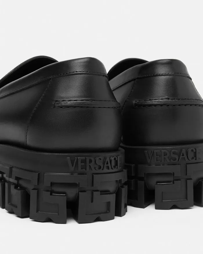 Greca Portico Loafers Blackgold Men Versace Loafers and Slippers