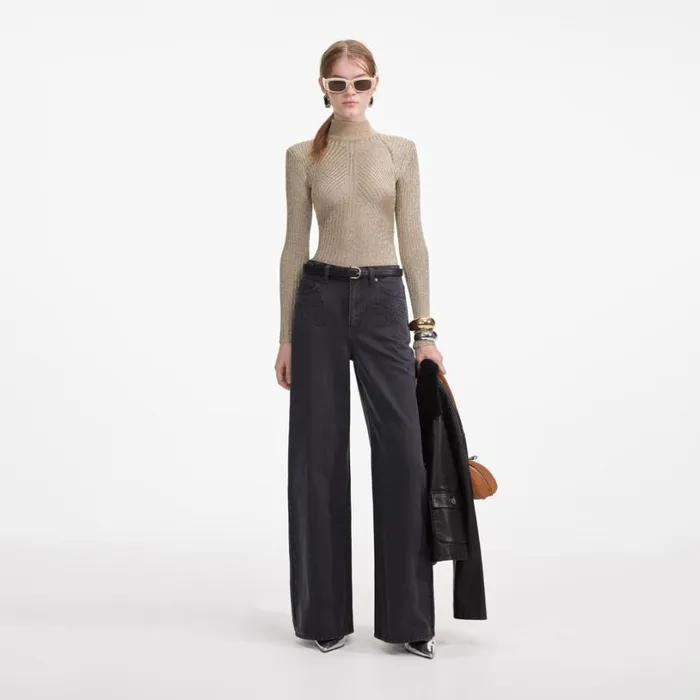 Grey Denim Bow Motif Jeans Women Self Portrait Denim