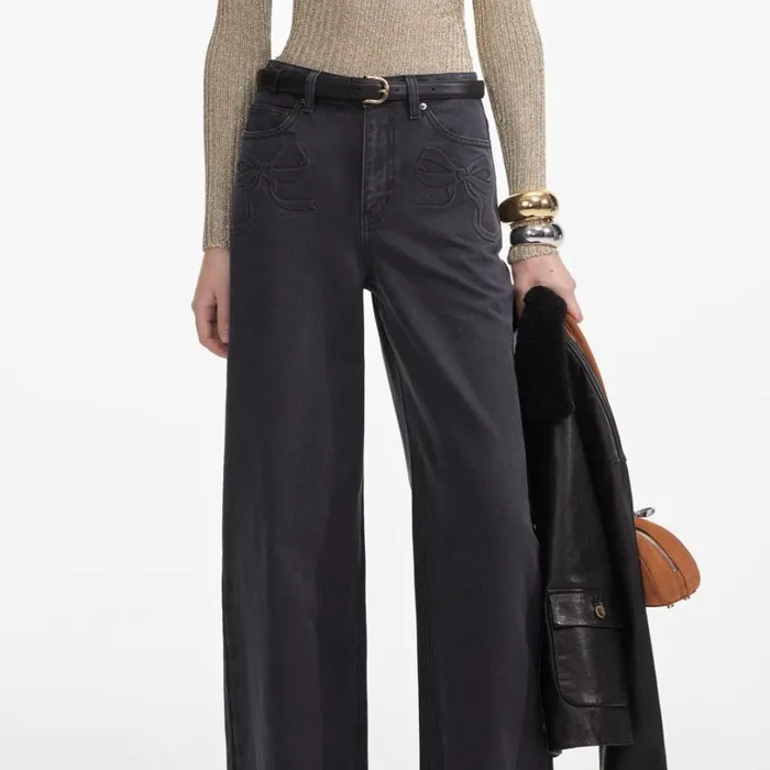 Grey Denim Bow Motif Jeans Women Self Portrait Denim Grey Denim Bow Motif Jeans Women Self Portrait Denim