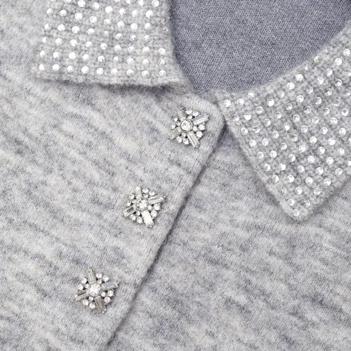 Grey Melange Diamante Knit Top Women Self Portrait Tops Grey Melange Diamante Knit Top Women Self Portrait Tops