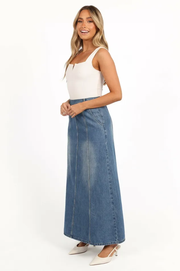 Gwen Denim Skirt Mid Wash Denim Women Denim Petal and Pup