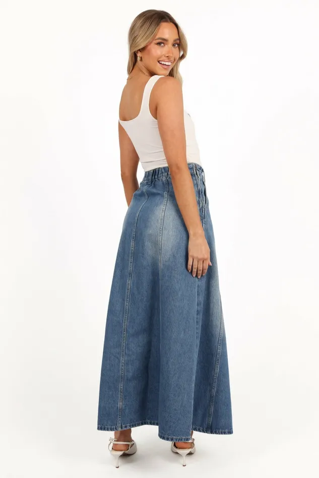 Gwen Denim Skirt Mid Wash Denim Women Denim Petal and Pup