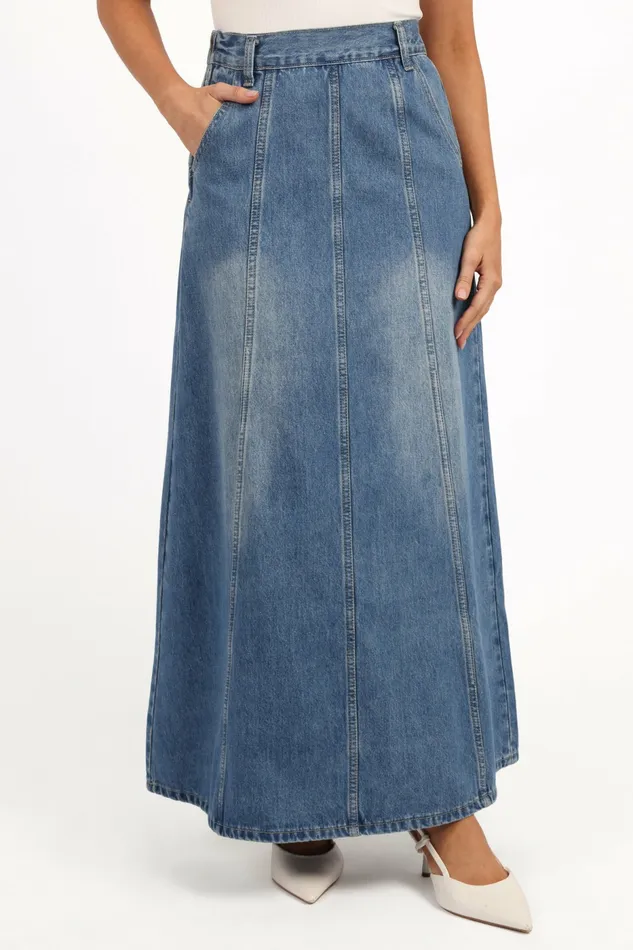 Gwen Denim Skirt Mid Wash Denim Women Denim Petal and Pup