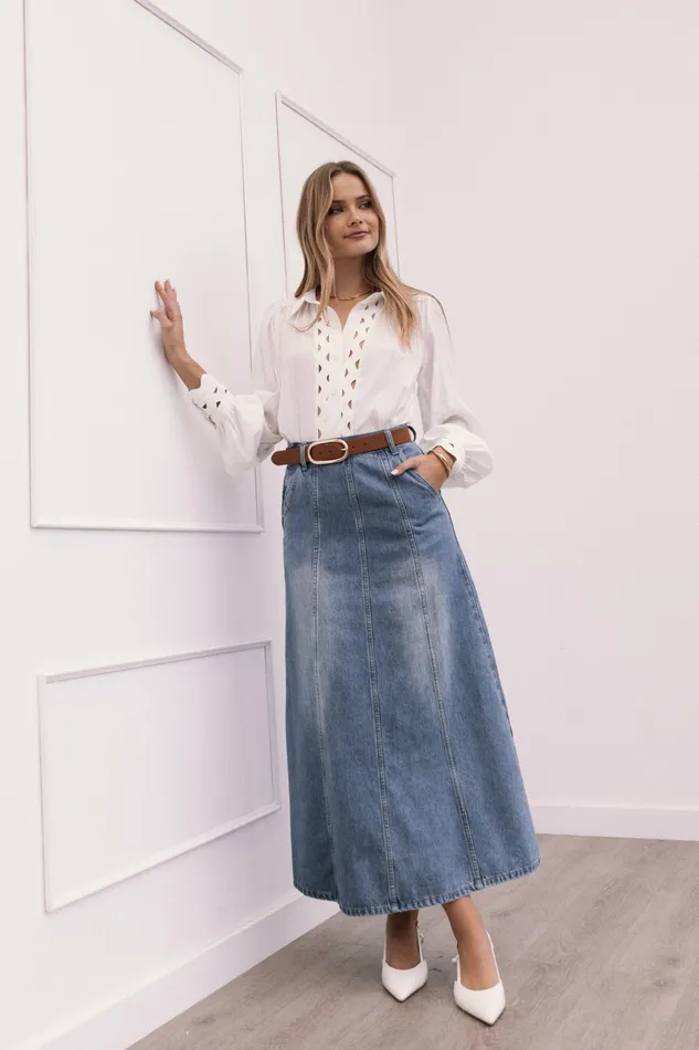 Gwen Denim Skirt Mid Wash Denim Women Denim Petal and Pup