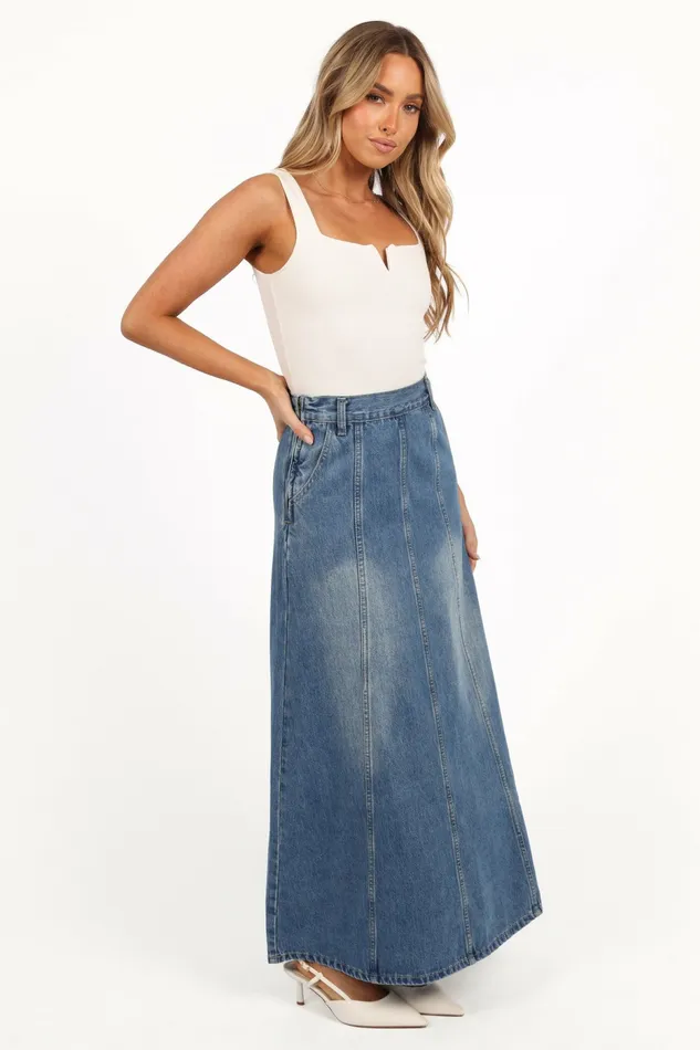 Gwen Denim Skirt Mid Wash Denim Women Denim Petal and Pup