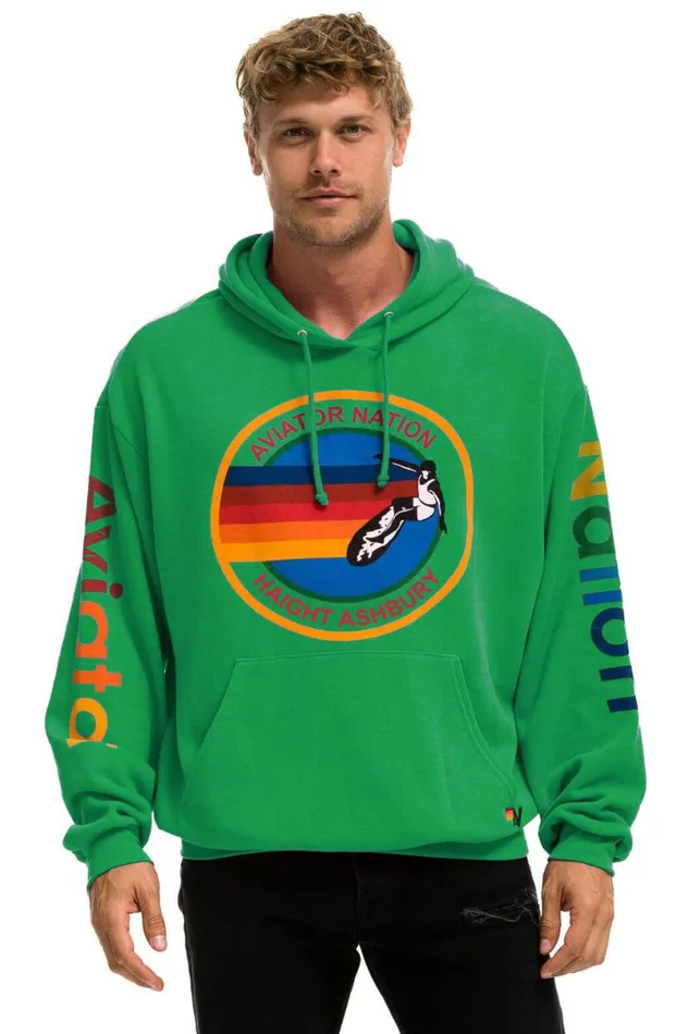 Haight Ashbury Relaxed Pullover Hoodie 8211 Kelly Green WomenMen Aviator Nation Hoodies