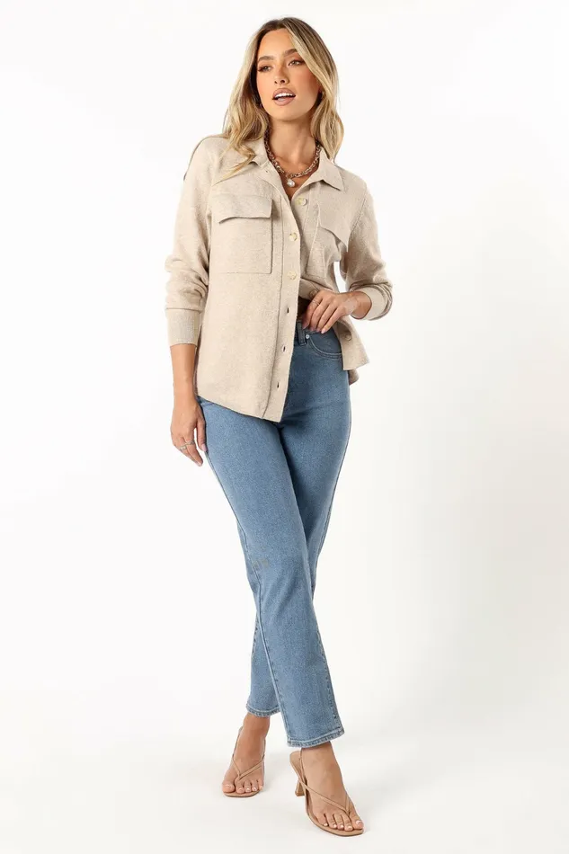 Hailee Long Sleeve Button Down Top Oatmeal Women Tops Petal and Pup
