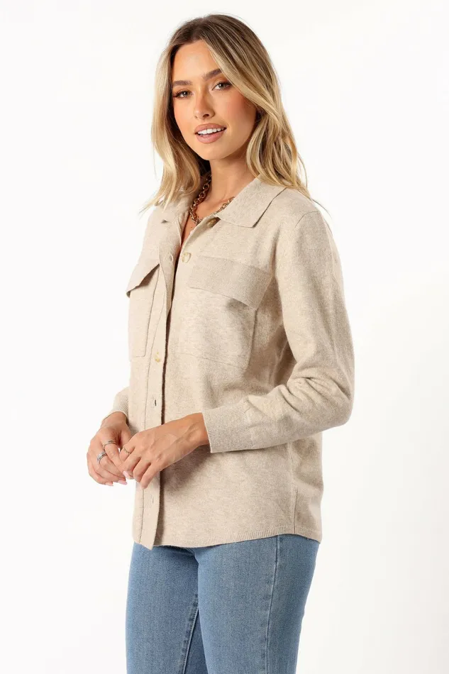 Hailee Long Sleeve Button Down Top Oatmeal Women Tops Petal and Pup