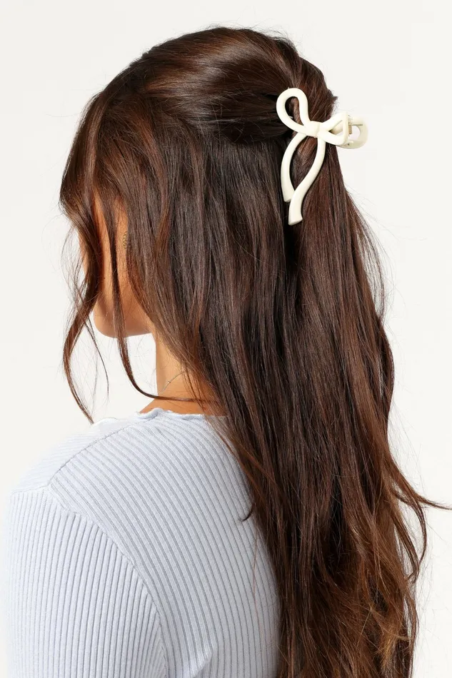 Hair Accessories Women Peyton Bow Hair Clip White Petal and Pup