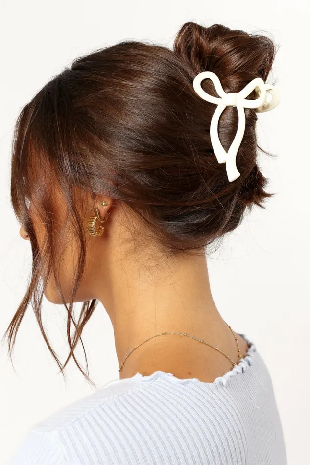 Hair Accessories Women Peyton Bow Hair Clip White Petal and Pup