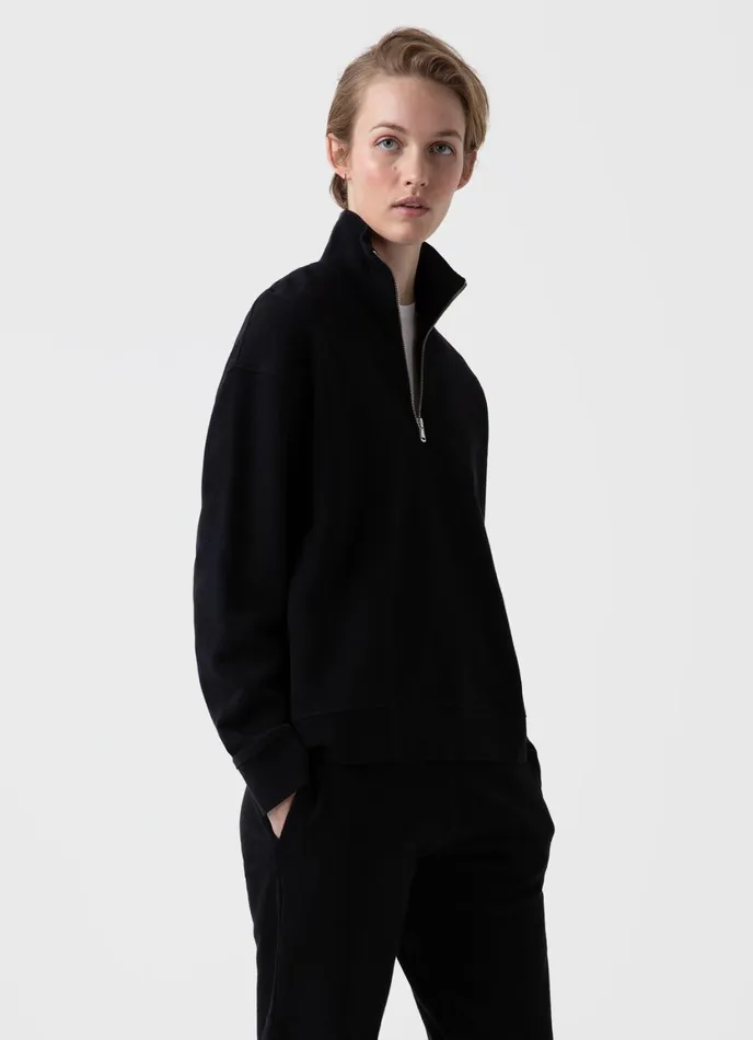 Half Zip Loopback Sweatshirt Black Women SUNSPEL Sweatshirts and Sweatpants