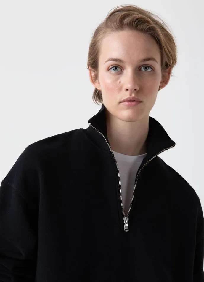 Half Zip Loopback Sweatshirt Black Women SUNSPEL Sweatshirts and Sweatpants