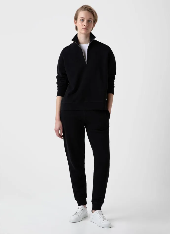 Half Zip Loopback Sweatshirt Black Women SUNSPEL Sweatshirts and Sweatpants